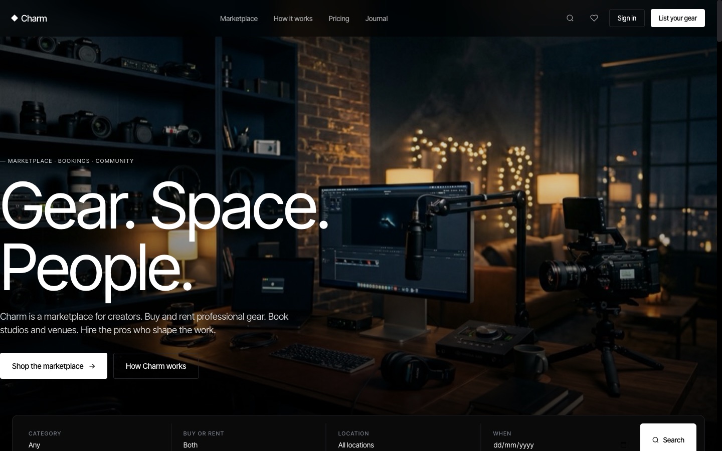 Charm — creative marketplace, desktop view